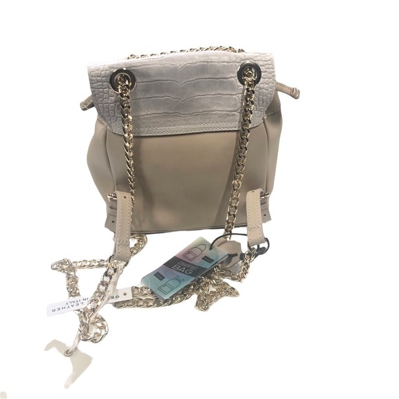 Valentina Backpack Purse Beige Leather Croc Embossed Drawstring Travel Luxury‎